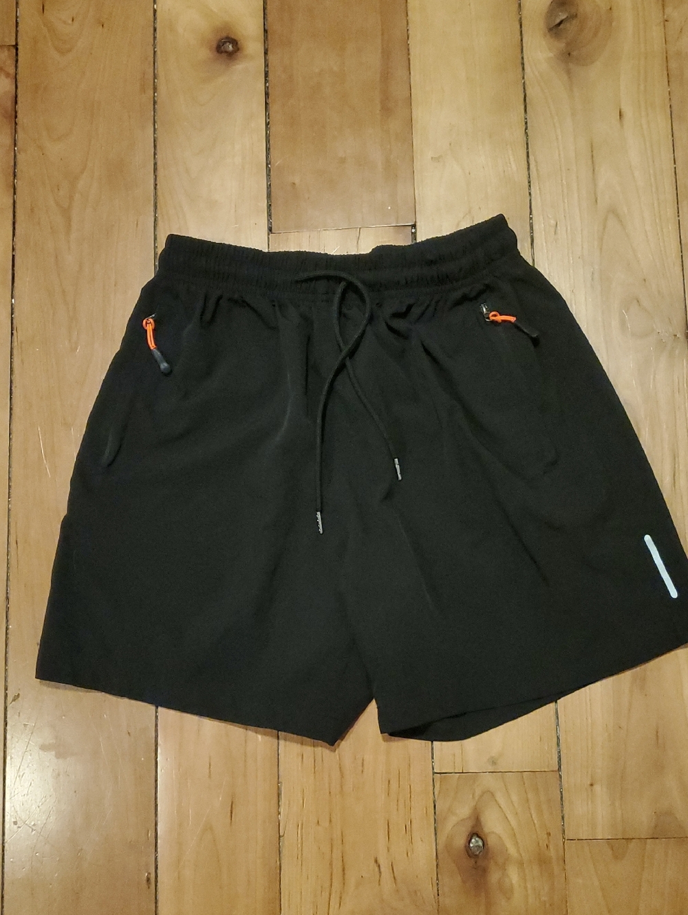 Men's Black Athletic Shorts with Orange Zip 2 Pocket